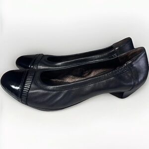 AGL Black Leather Rounded Cap Toe Kitten Heels Ballet Shoes 10.5 Minimalist 40.5